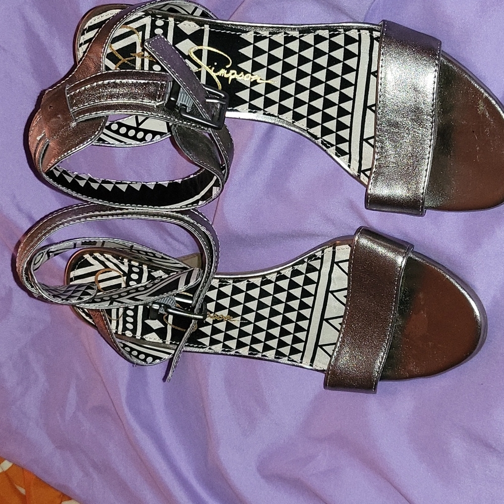 Jessica Simpson-Pewter Ankle Strap Open Toe Heels